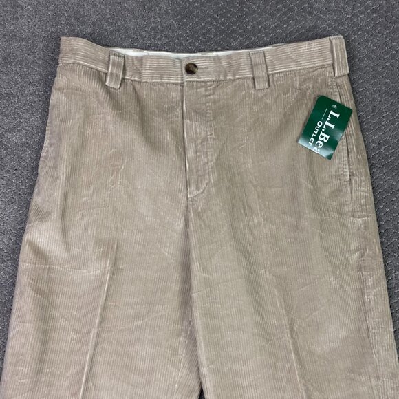LL Bean Country Corduroy Pants Men's 34 x 34 Khaki Cotton Wide Wale Flat Front - Picture 2 of 14